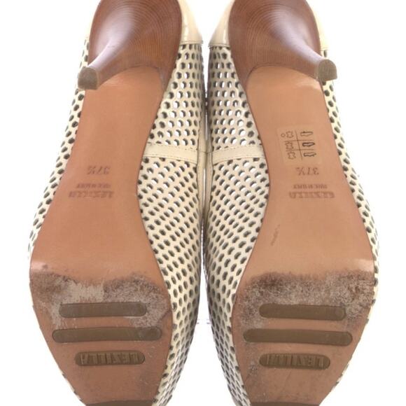 Le Silla Perforated Cream Leather Peep-Toe Wood Heel Stiletto EU 37.5 - Picture 5 of 5